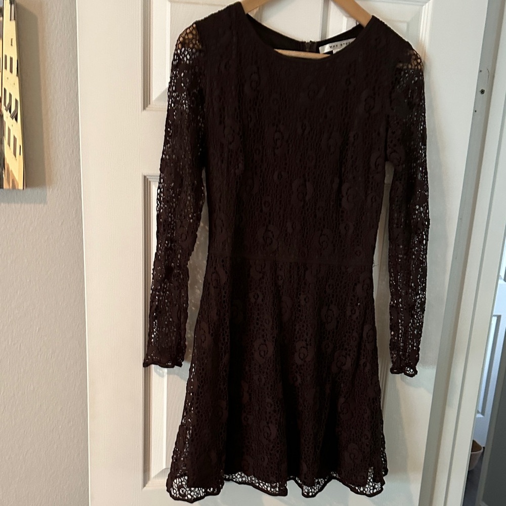 Max Studio Chocolate Lace Long Sleeve Dress